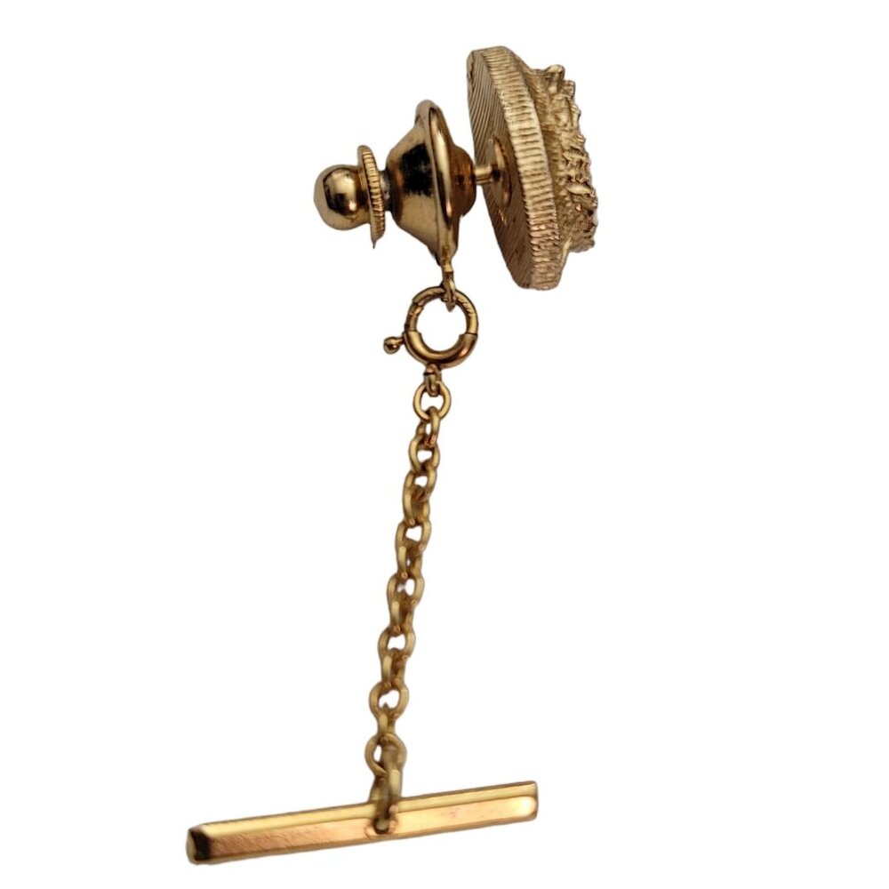 Swank Gold Tone Vitrail Rivoli Rhinestone Oval Tie Tack Pin Clip, Signed E863 - Picture 6 of 8